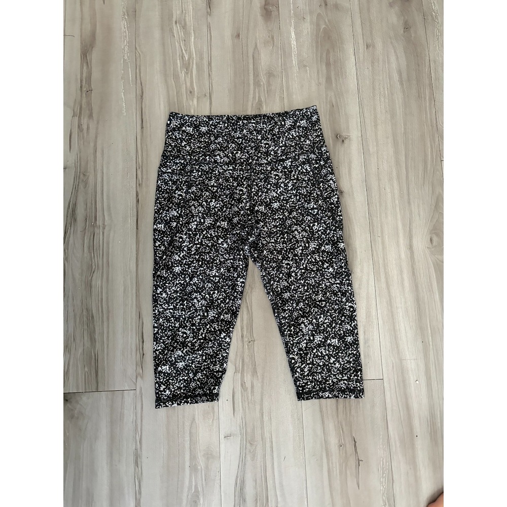 Old Navy Active Powersoft Capri Leggings Womens Large Black White Speckled Gym